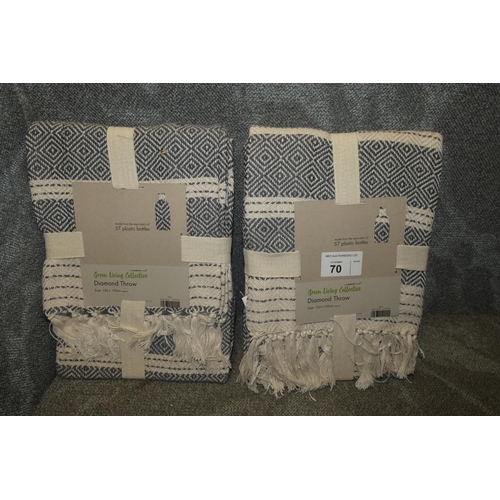 70 - 2 x Country Club grey diamond throws each approx 120 x 150cm