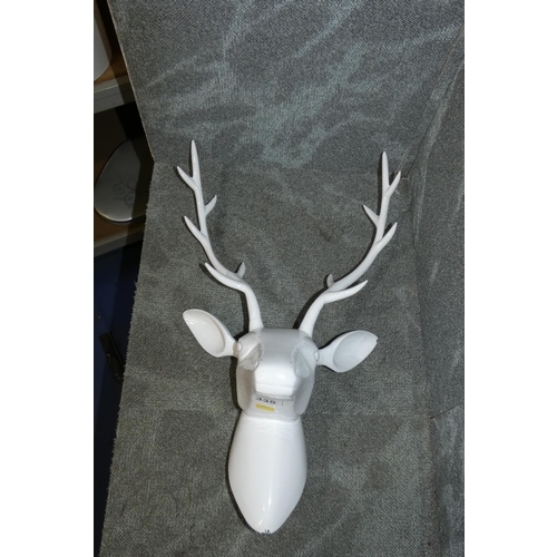 335 - 1 x white enamel metal stags head - Please note that the enamel is chipped in several places, see ph... 