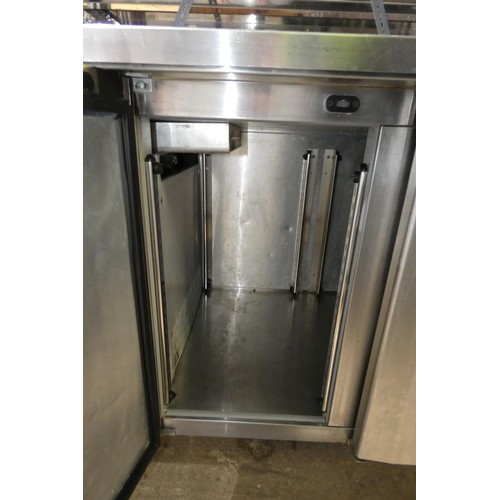 1141 - A large commercial stainless steel 4 door bench fridge by Foster type Supra approx 233x77cm - trade