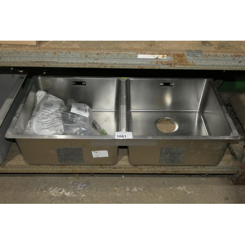 1061 - A stainless steel double sink top with accessories by Blanco approx 87x44cm