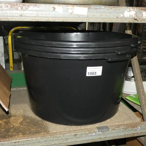 1065 - 3 large black 60cm/60lt buckets