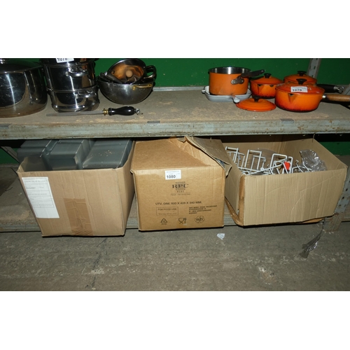 1080 - 3 boxes containing various disposable food packaging