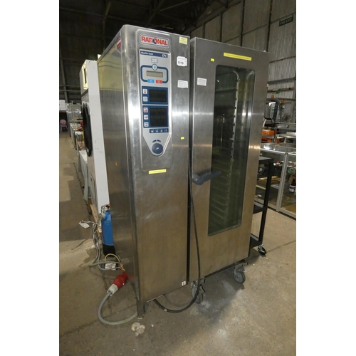 1119 - A commercial stainless steel 20 grid Combi oven by Rational type Clima Plus CPC 201 with mobile rack... 