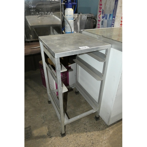 1134 - A small aluminium tray rack and prep table approx 51x44x86cm