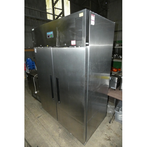 1135 - A mobile commercial stainless steel 2 door fridge by Polar type G594 - trade. Tested Working