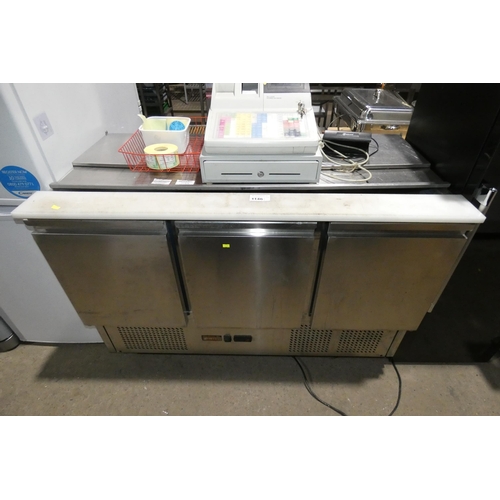 1146 - A commercial stainless steel mobile 3 door prep bench fridge with lift lid by Valera 240v - trade.  ... 