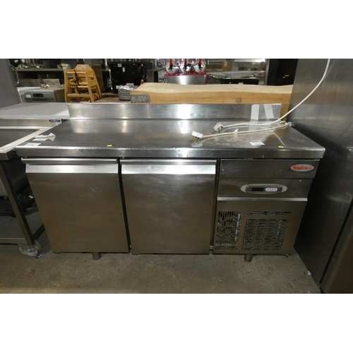 1159 - A commercial stainless steel 2 door bench fridge by Infrico, no model visible - trade Tested Working... 