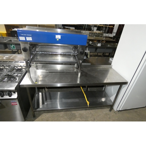 1174 - A commercial stainless steel catering type table with shelf beneath and blue seal gas fired steakhou... 