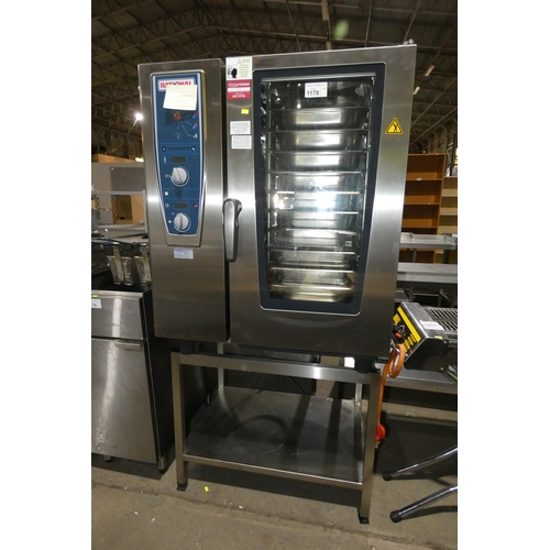 1178 - A commercial stainless steel 10 grid combi oven by Rational type CM101 with stand - trade