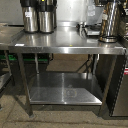 1183 - A commercial stainless steel catering type table with shelf beneath approx 90x70cm