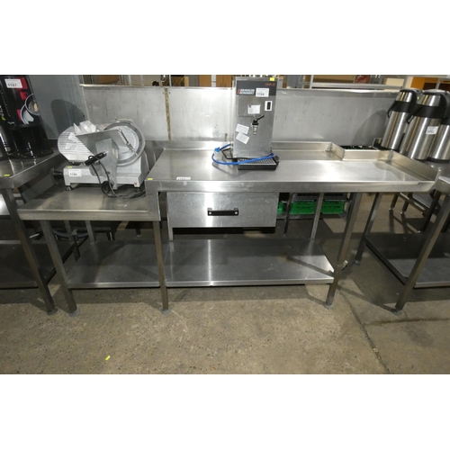 1185 - A 2 level catering type prep table with shelf beneath approx 200x60cm