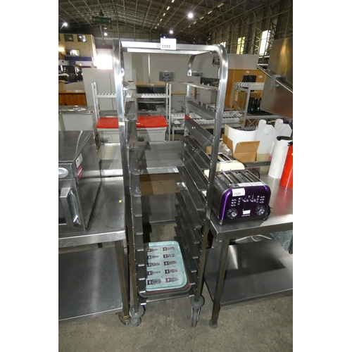 1191 - A commercial stainless steel mobile catering tray rack