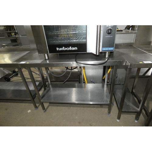 1202 - A commercial stainless steel catering type table with shelf beneath approx 120x60cm