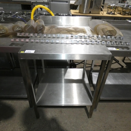 1204 - A commercial stainless steel catering type table with shelf beneath approx 65x80cm