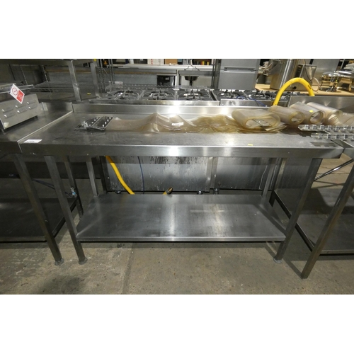 1205 - A commercial stainless steel catering type table with shelf beneath approx 150x60cm