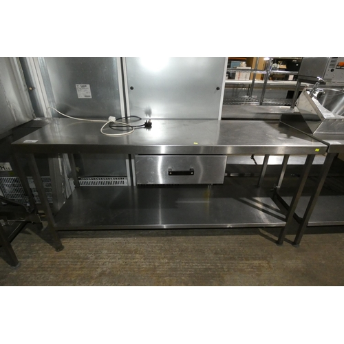 1209 - A commercial stainless steel catering type table with shelf and drawer beneath approx 180x60cm