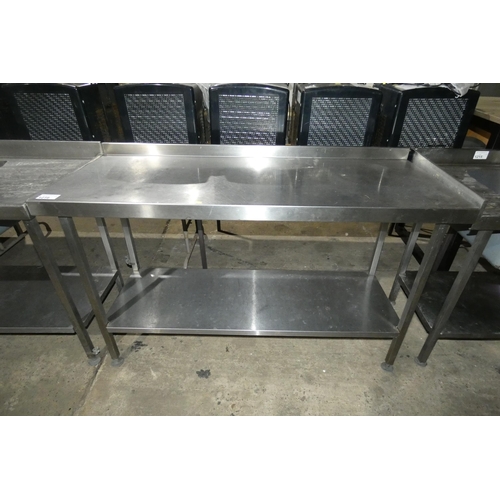 1216 - A commercial stainless steel catering type table with shelf beneath approx 150x60cm