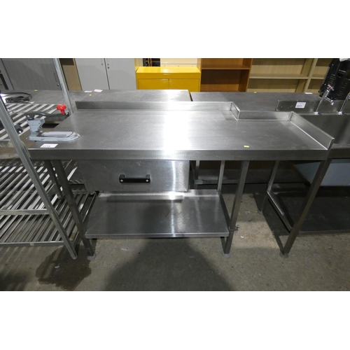 1218 - A commercial stainless steel catering type table with shelf and drawer beneath approx 140cm with duc... 