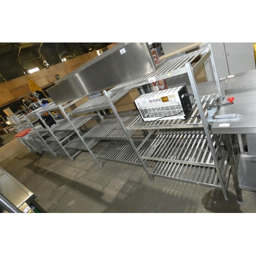 1219 - A large quantity of cold room catering type aluminium racking , 90/100/120cm, width shelves, 60/30cm... 