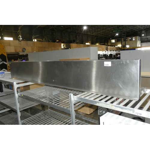 1220 - A wall mounted catering type stainless steel shelf approx 230x31cm