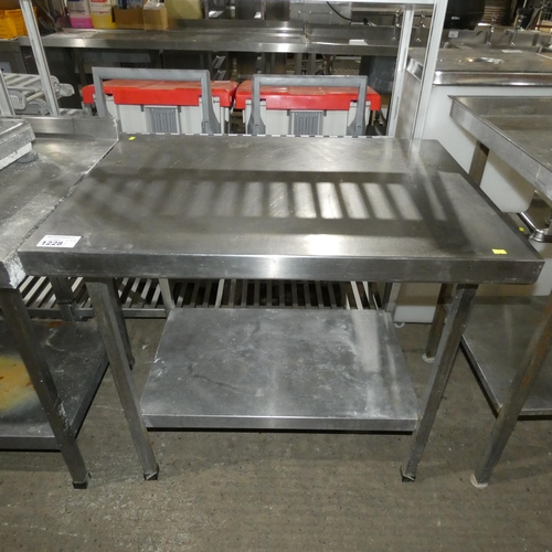 1228 - A commercial stainless steel catering type table with shelf beneath approx 90x65cm