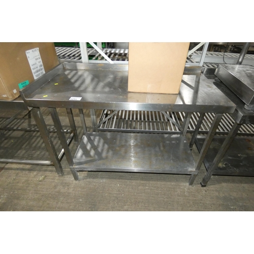 1233 - A commercial stainless steel catering type table with shelf beneath approx 120x60cm