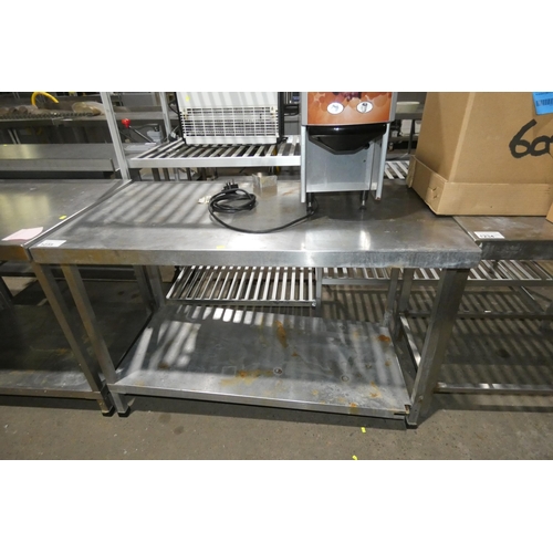 1235 - A commercial stainless steel catering type table bottom shelf requires attention approx 120x65cm