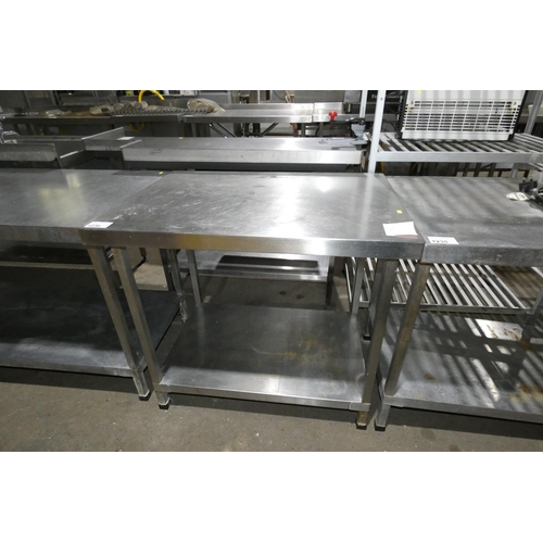 1236 - A commercial stainless steel catering type table with shelf beneath approx 90x65cm