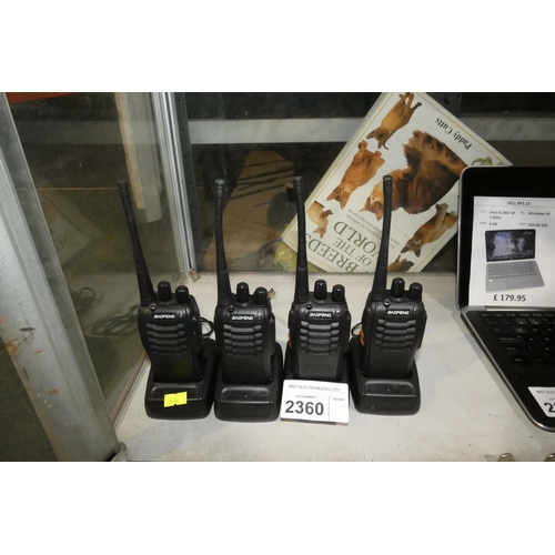 2360 - 4 x 2 way radios by Baofeng, usb chargers inc - trade