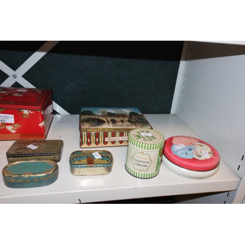 3043 - A collection of miscellaneous vintage decorative tins (two shelves)