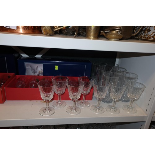 3047 - A quantity of miscellaneous decorative drinking glasses and boxed sets of glasses (three shelves)