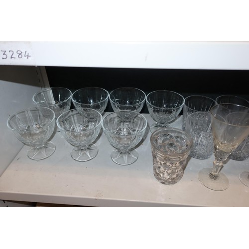 3047 - A quantity of miscellaneous decorative drinking glasses and boxed sets of glasses (three shelves)