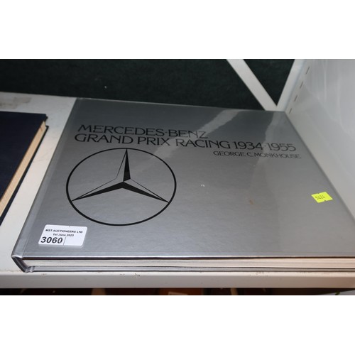 3060 - Two unused wine/cellar books and a hard bound volume of Mercedes-Benz racing