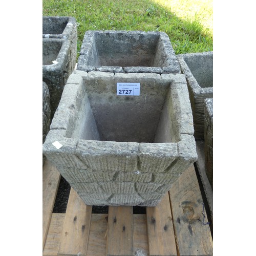 2727 - 2 large square concrete brick effect planters