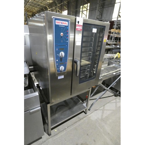 1178 - A commercial stainless steel 10 grid combi oven by Rational type CM101 with stand - trade
