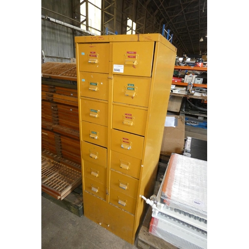 5046 - A 14 drawer index type storage cabinet approx 52 x 54 x 152cm high - 2 drawers contain various tools... 