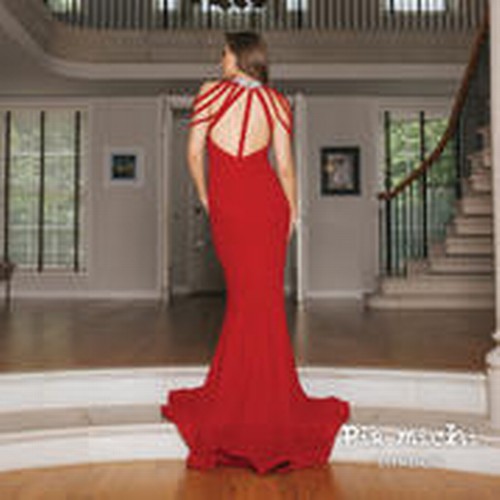 2208 - A red designer evening dress by Pia Michi London size 8 ID number 1884