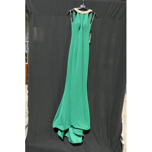 2204 - A green designer evening dress by Pia Michi London size 6 ID number 1220c