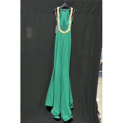 2204 - A green designer evening dress by Pia Michi London size 6 ID number 1220c