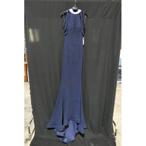 2207 - A navy blue designer evening dress by Pia Michi London size 8 ID number 1884