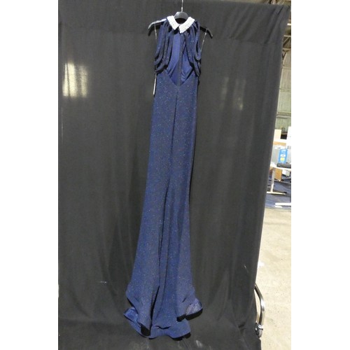 2207 - A navy blue designer evening dress by Pia Michi London size 8 ID number 1884