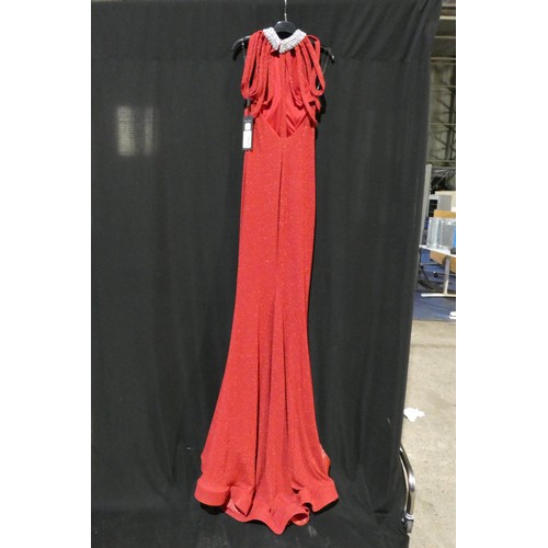 2208 - A red designer evening dress by Pia Michi London size 8 ID number 1884