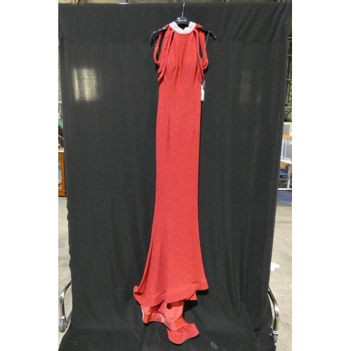 2208 - A red designer evening dress by Pia Michi London size 8 ID number 1884