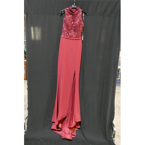 2209 - A red wine designer evening dress by Pia Michi London size 8 ID number 1883