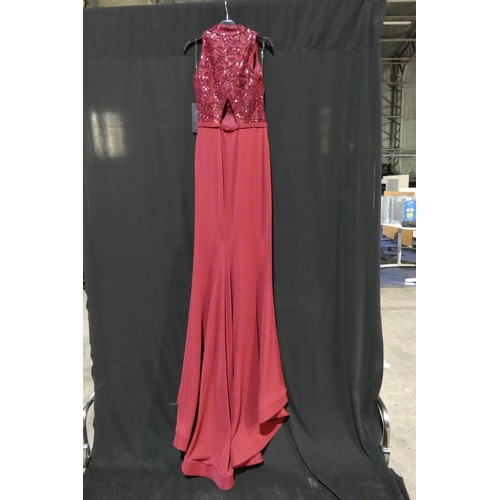 2209 - A red wine designer evening dress by Pia Michi London size 8 ID number 1883