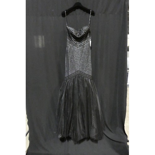 2211 - A black and silver designer evening dress by Pia Michi London size 8 ID number 11278