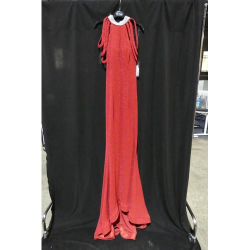 2223 - A red designer evening dress by Pia Michi London size 10 ID number 1884