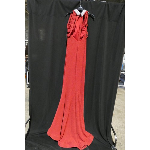 2223 - A red designer evening dress by Pia Michi London size 10 ID number 1884