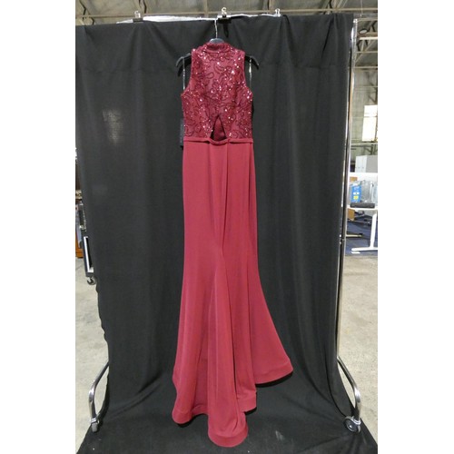 2230 - A red wine designer evening dress by Pia Michi London size 12 ID number 1885