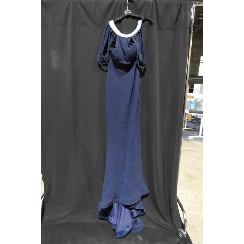 2241 - A navy blue designer evening dress by Pia Michi London size 14 ID number 1884